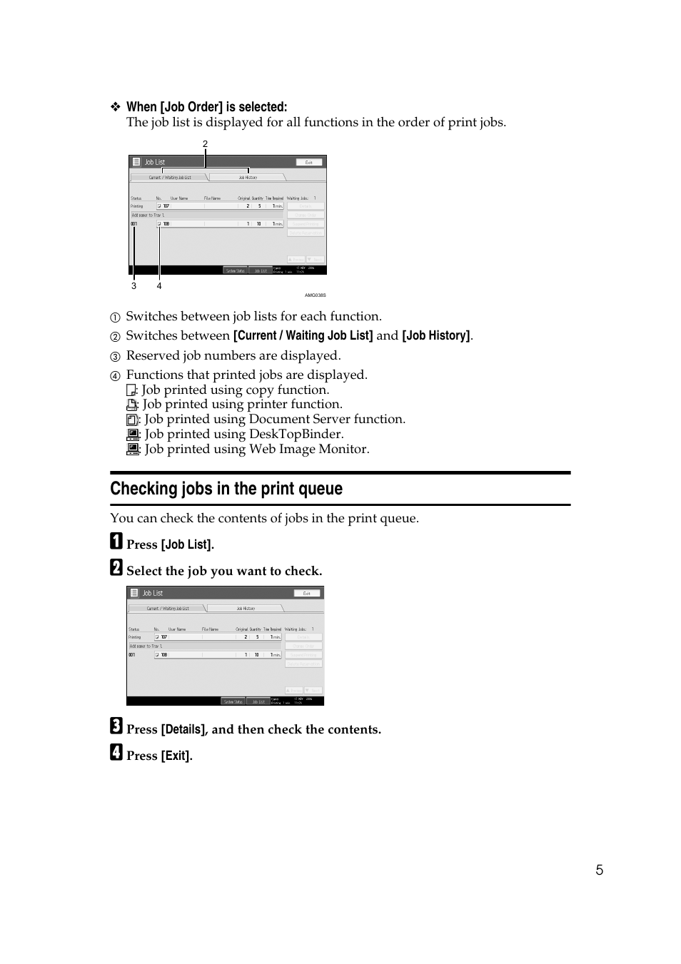 Checking jobs in the print queue | Ricoh Printer Reference User Manual | Page 13 / 162