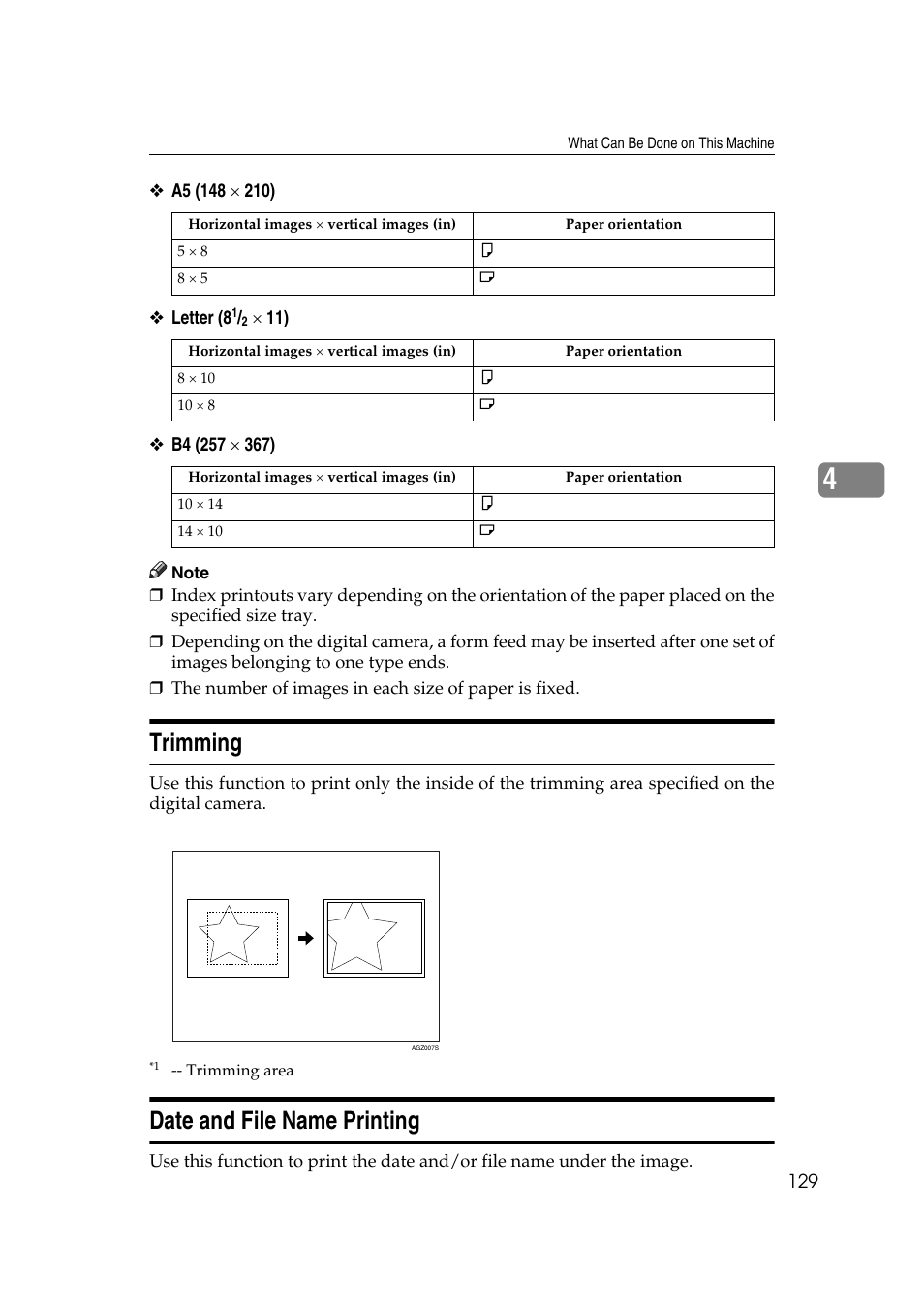 Trimming, Date and file name printing, Trimming date and file name printing | Ricoh Printer Reference User Manual | Page 137 / 162