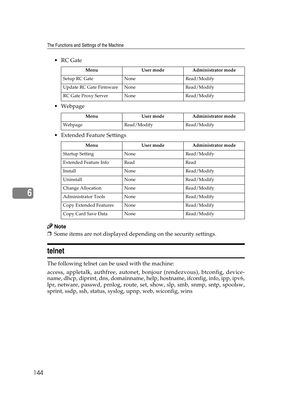 Telnet | Ricoh Printer Reference User Manual | Page 152 / 162
