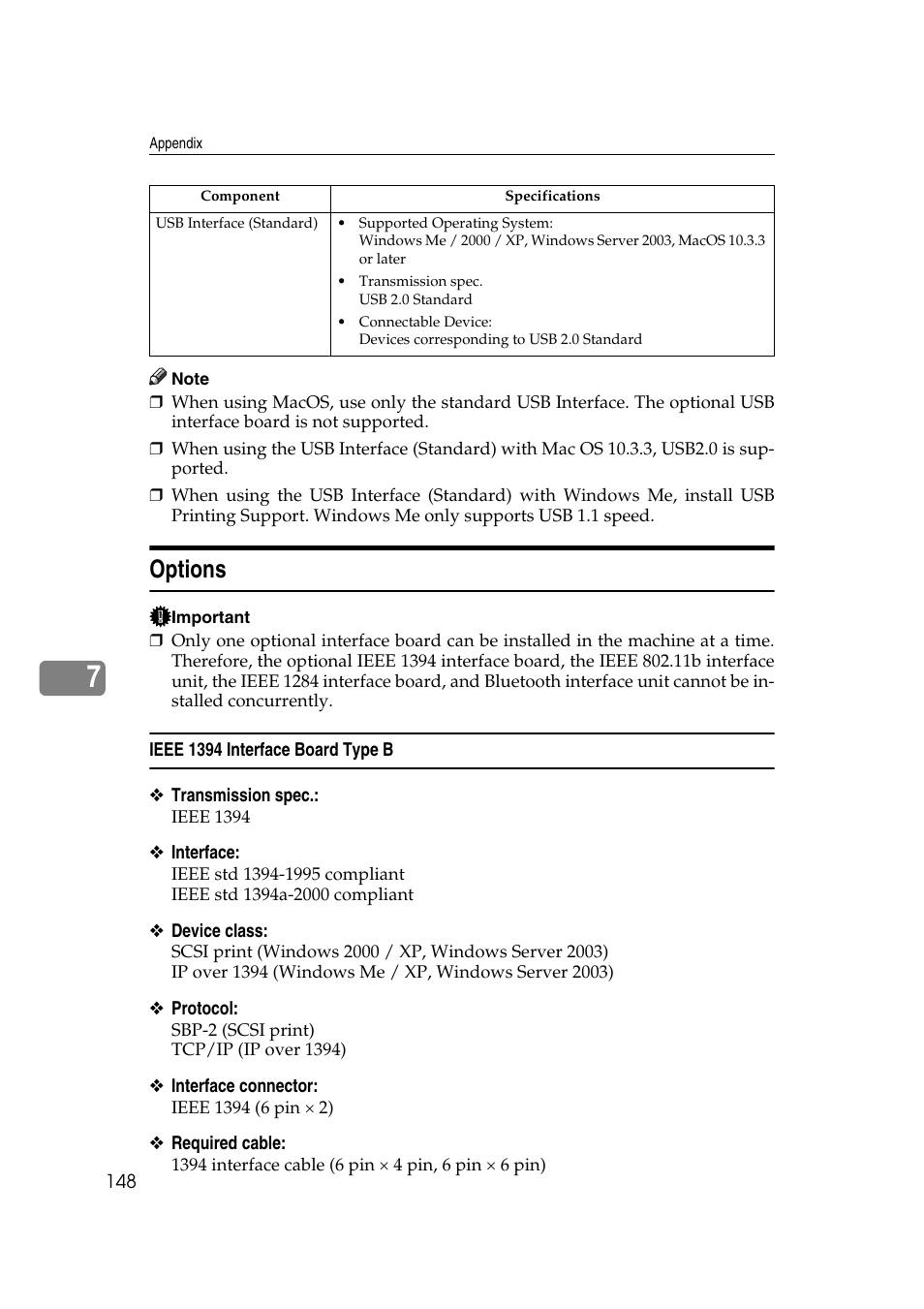 Options, Ieee 1394 interface board type b | Ricoh Printer Reference User Manual | Page 156 / 162