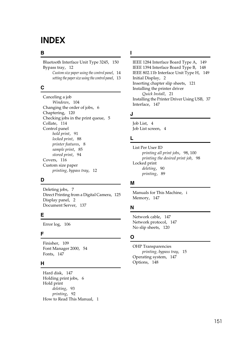 Index | Ricoh Printer Reference User Manual | Page 159 / 162