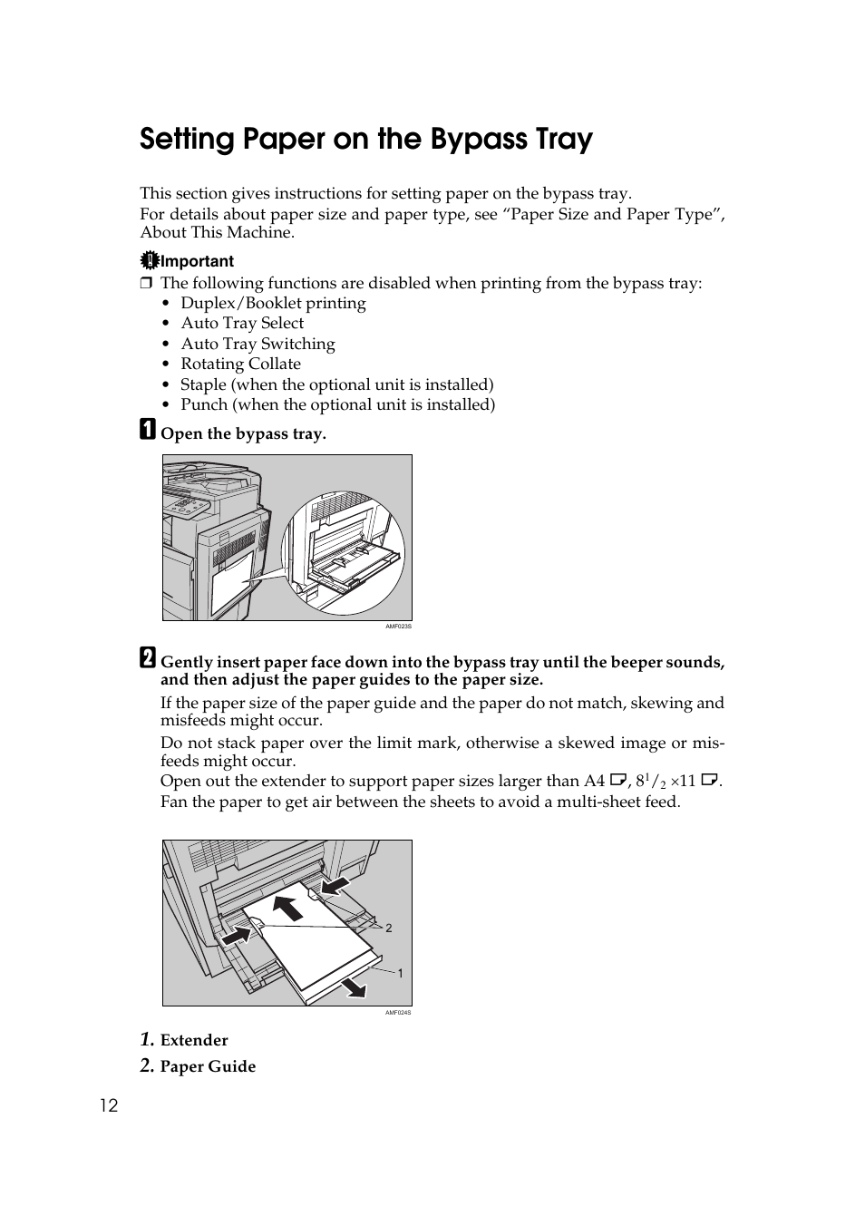 Setting paper on the bypass tray | Ricoh Printer Reference User Manual | Page 20 / 162