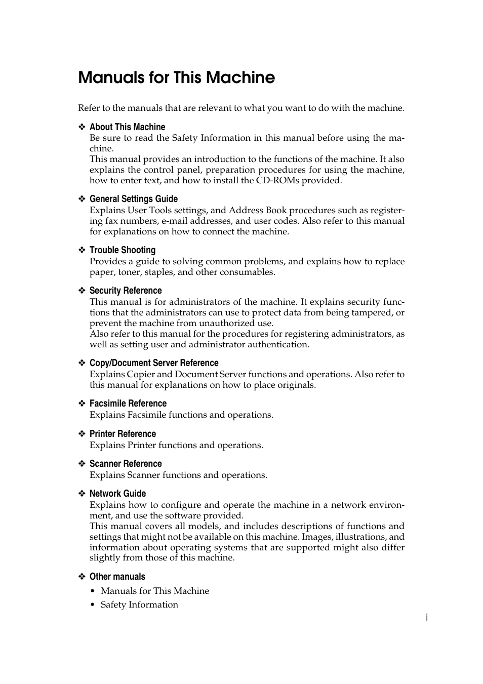 Manuals for this machine | Ricoh Printer Reference User Manual | Page 3 / 162