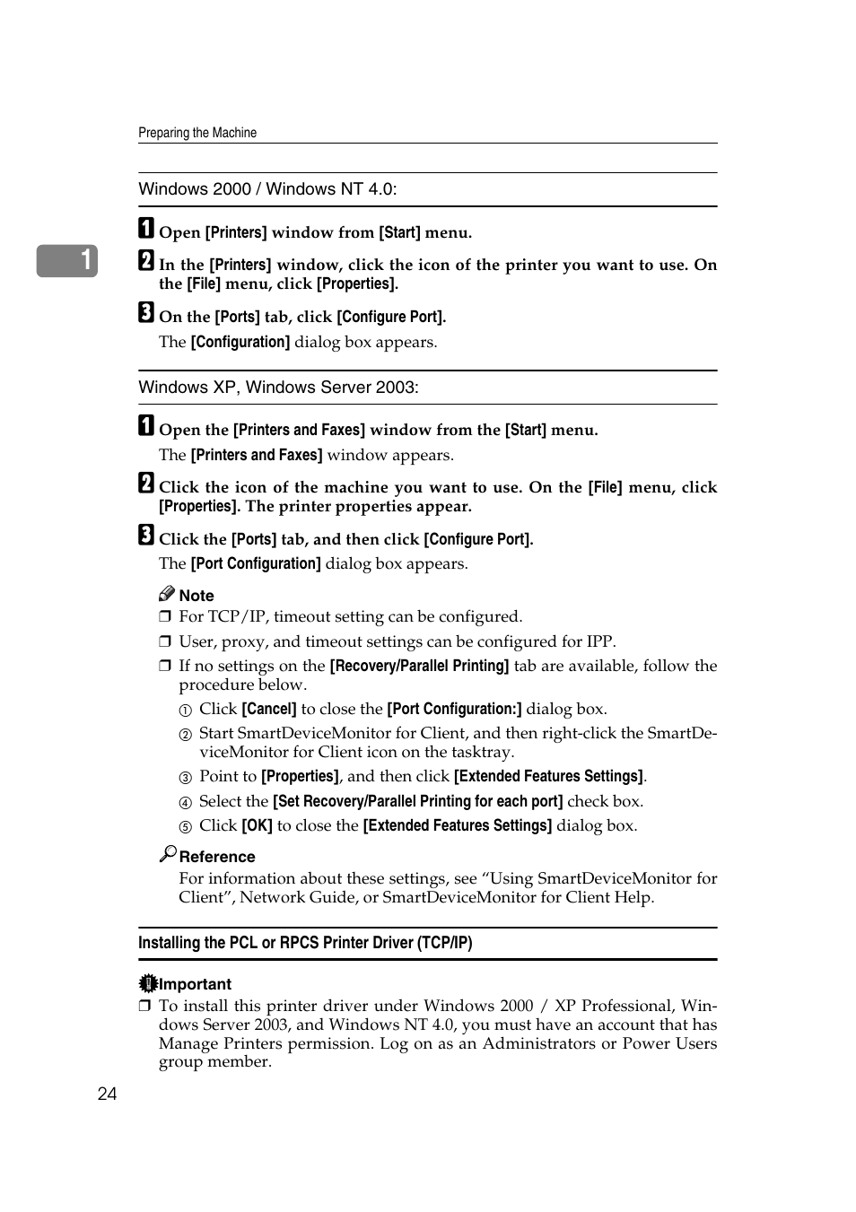 Installing the pcl or rpcs printer driver (tcp/ip) | Ricoh Printer Reference User Manual | Page 32 / 162