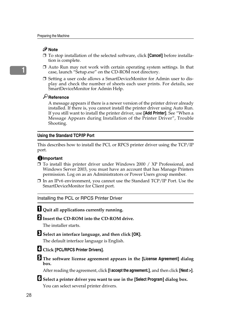 Using the standard tcp/ip port | Ricoh Printer Reference User Manual | Page 36 / 162