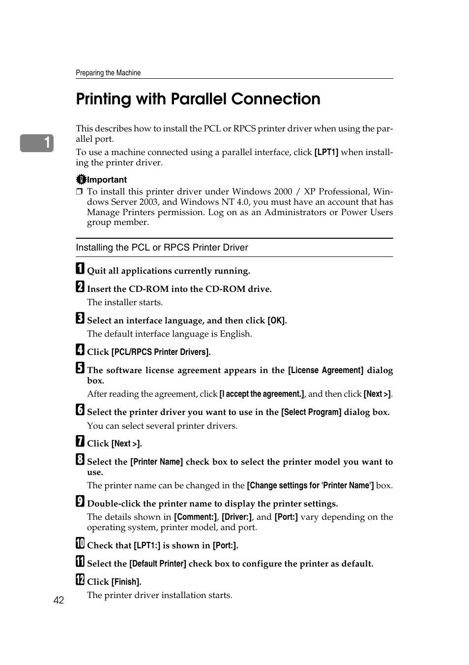 Printing with parallel connection, N, see p.42 “printing with parallel connection, 1printing with parallel connection | Ricoh Printer Reference User Manual | Page 50 / 162