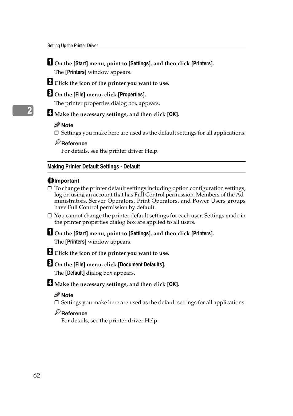 Making printer default settings - default | Ricoh Printer Reference User Manual | Page 70 / 162