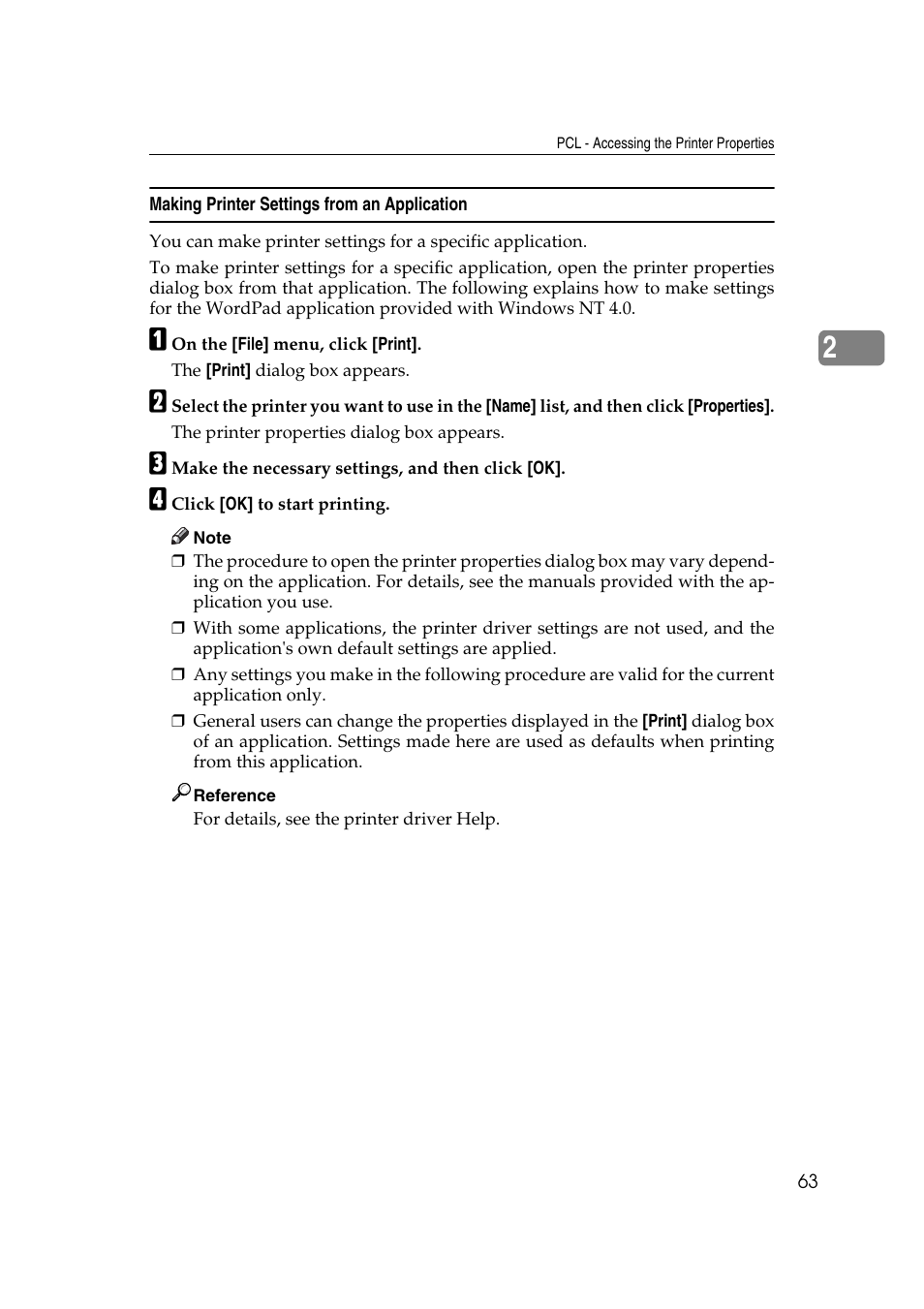 Making printer settings from an application | Ricoh Printer Reference User Manual | Page 71 / 162