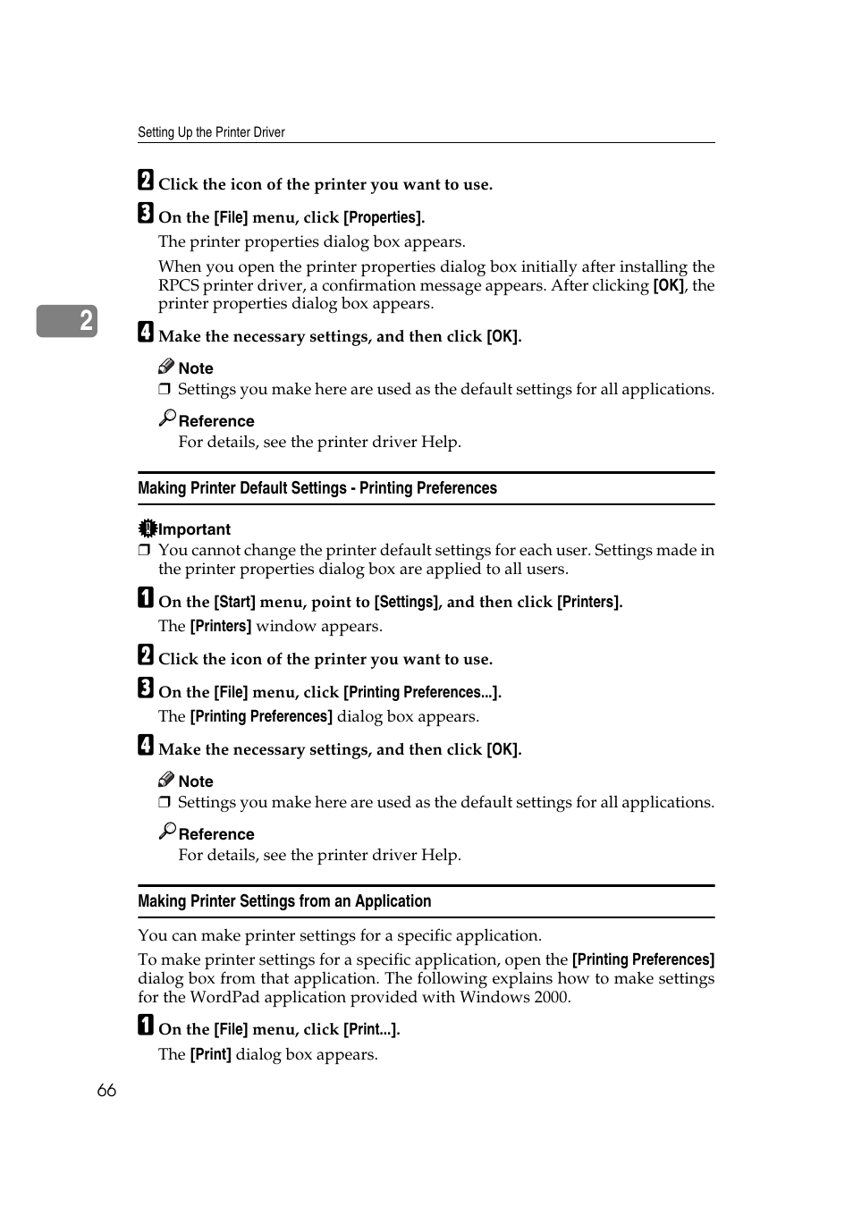 Making printer settings from an application | Ricoh Printer Reference User Manual | Page 74 / 162