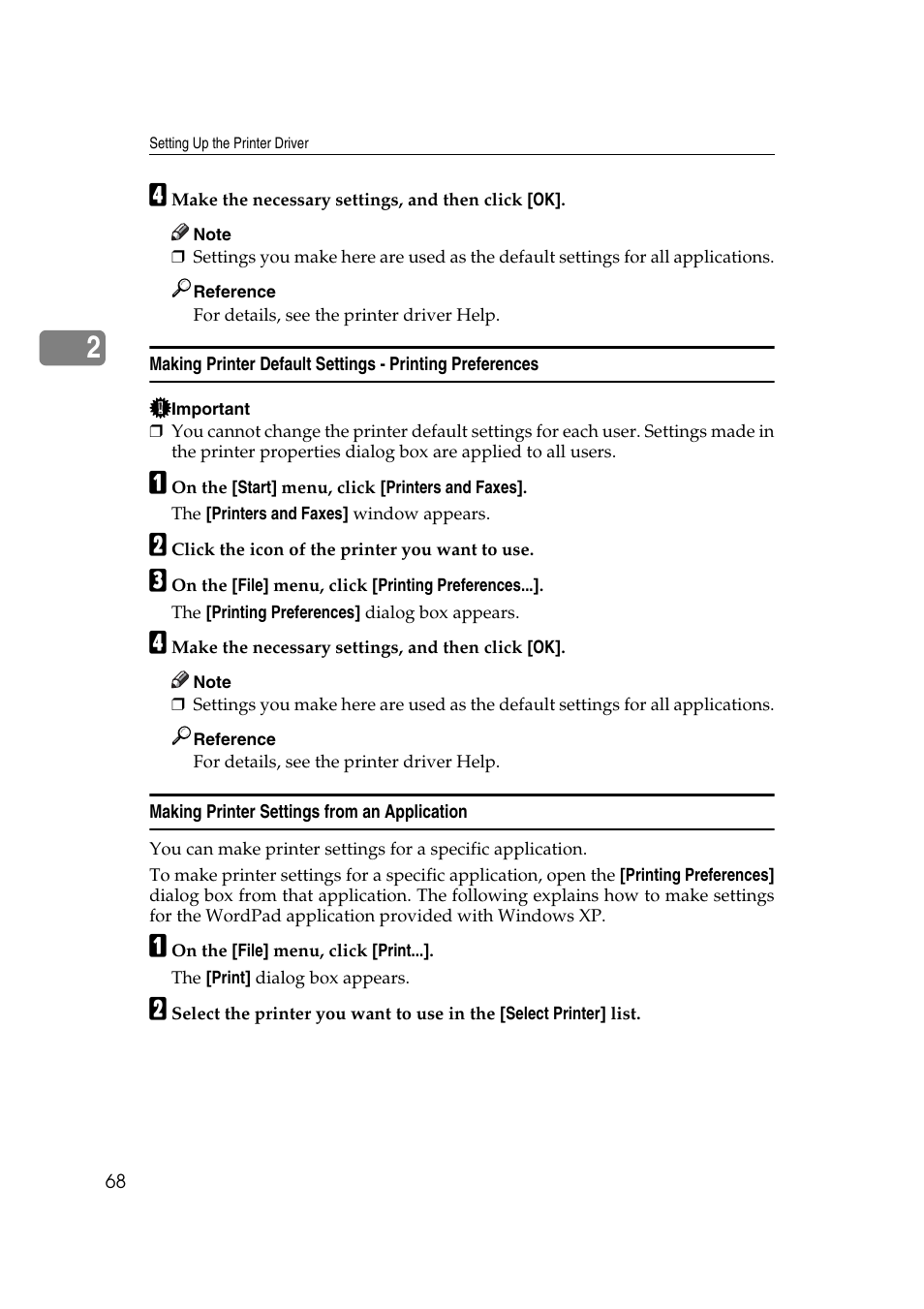 Making printer settings from an application | Ricoh Printer Reference User Manual | Page 76 / 162