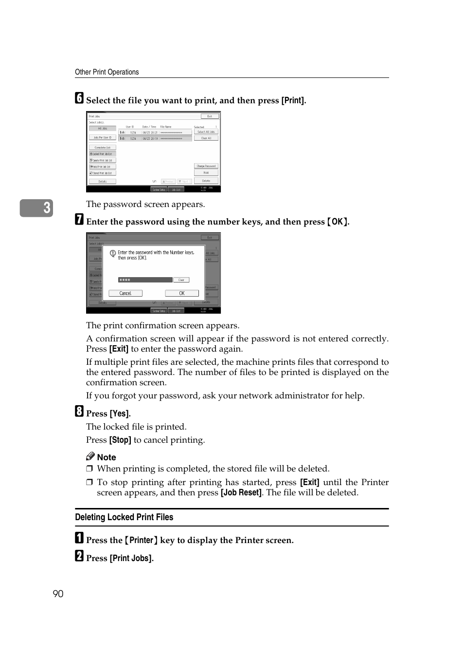 Deleting locked print files | Ricoh Printer Reference User Manual | Page 98 / 162