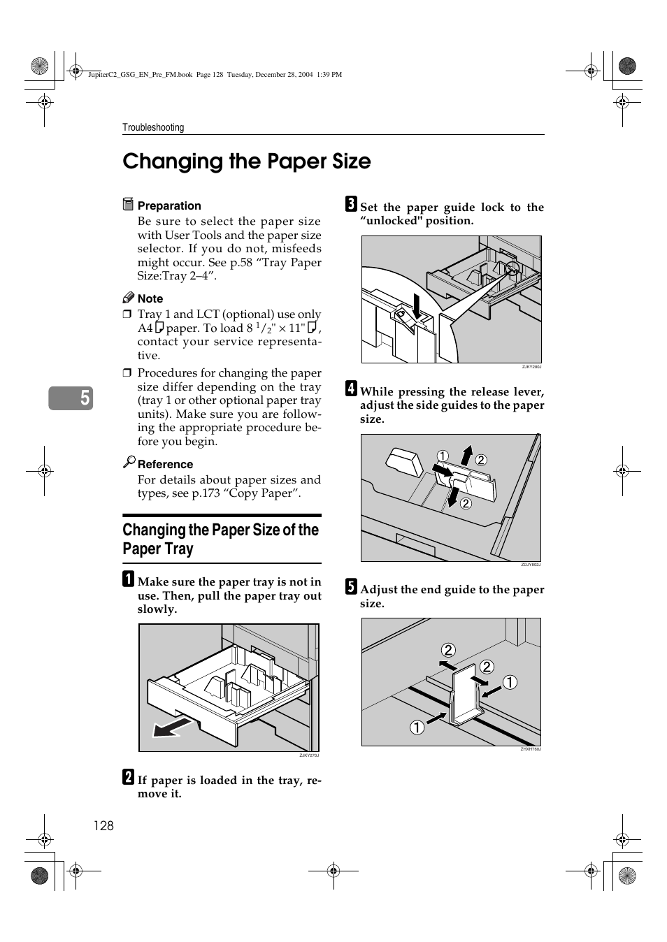 5changing the paper size, Changing the paper size of the paper tray | Ricoh LD335c User Manual | Page 140 / 196