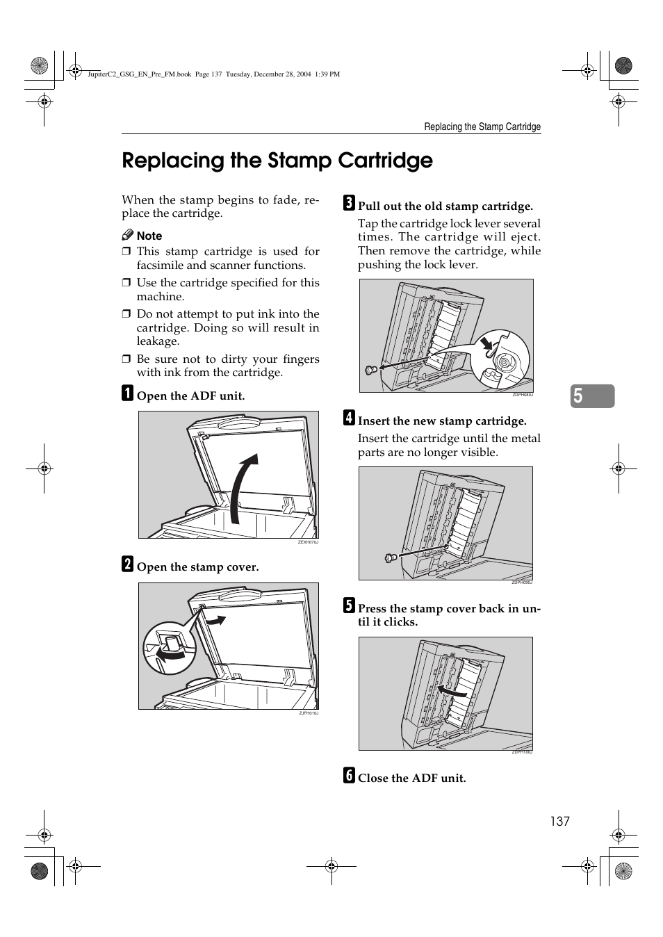 5replacing the stamp cartridge | Ricoh LD335c User Manual | Page 149 / 196