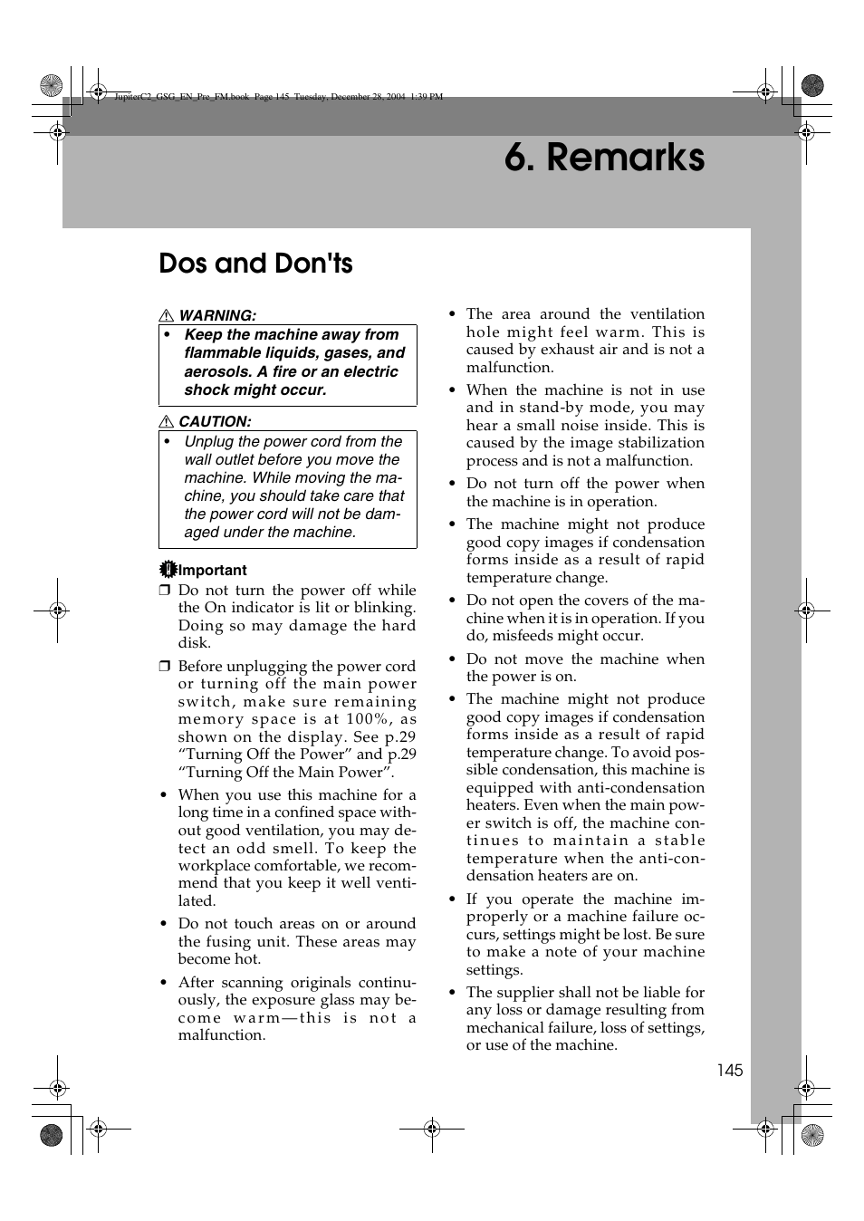 Remarks, Dos and don'ts | Ricoh LD335c User Manual | Page 157 / 196