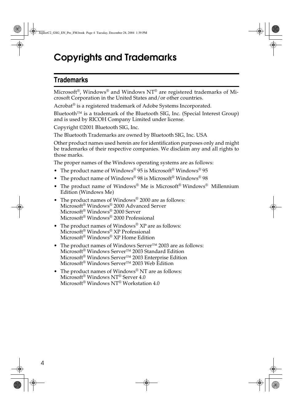 Copyrights and trademarks, Trademarks | Ricoh LD335c User Manual | Page 16 / 196