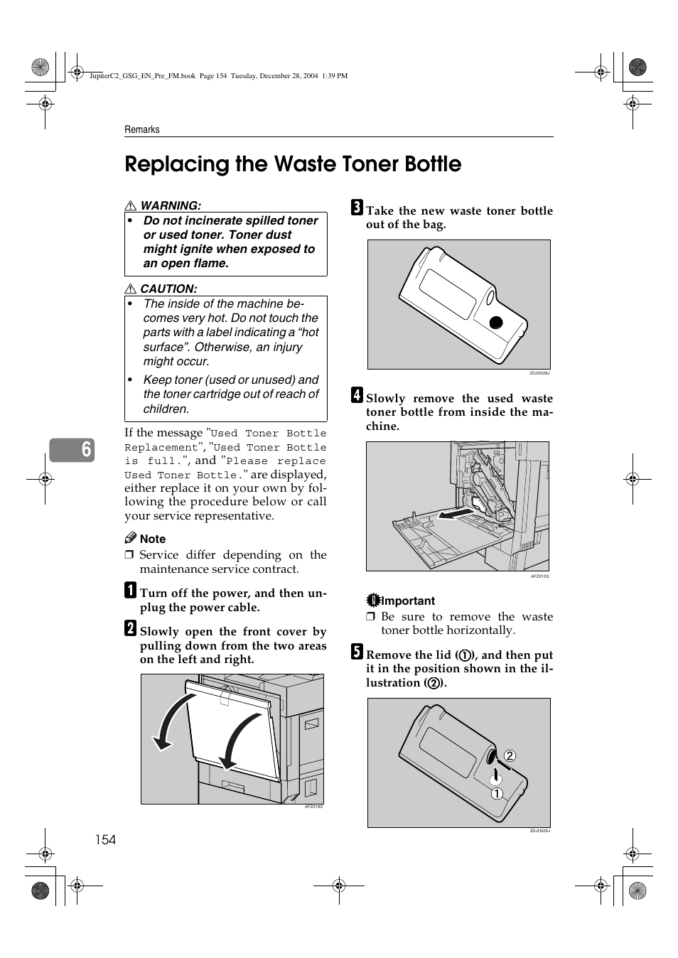 6replacing the waste toner bottle | Ricoh LD335c User Manual | Page 166 / 196