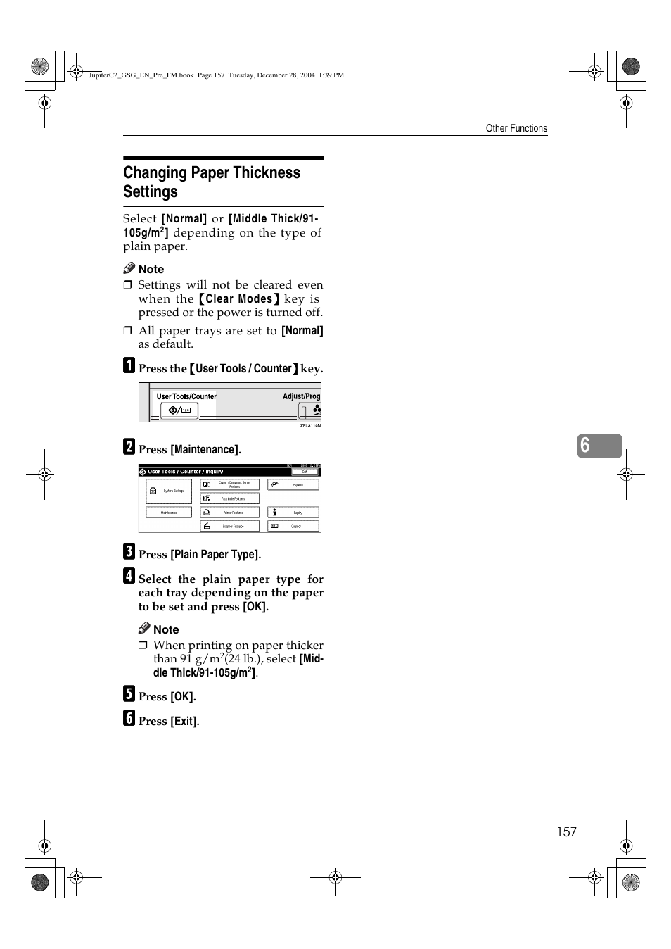 Changing paper thickness settings | Ricoh LD335c User Manual | Page 169 / 196