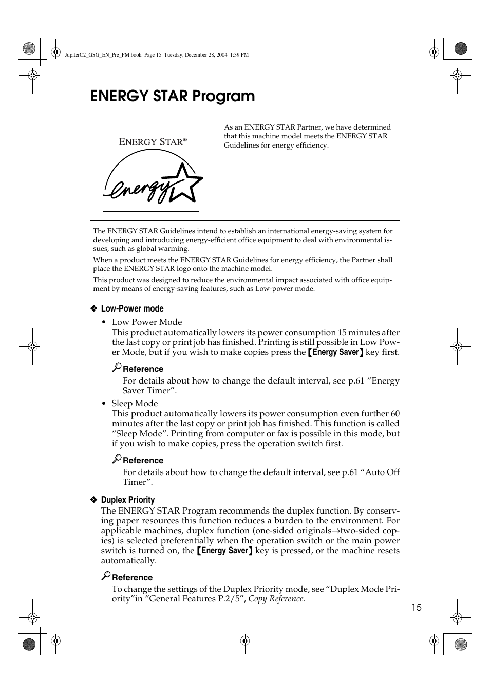 Energy star program | Ricoh LD335c User Manual | Page 27 / 196