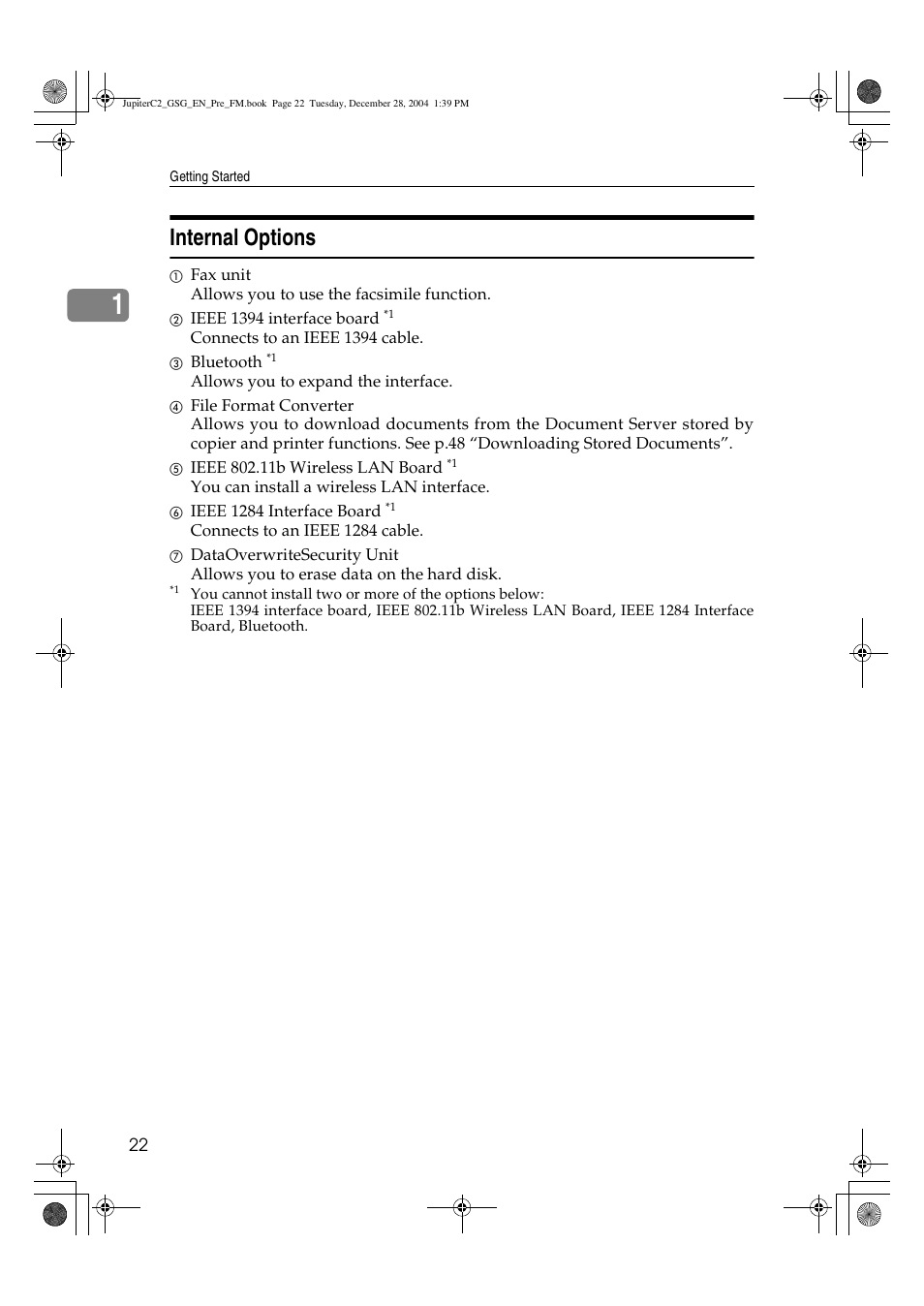 Internal options | Ricoh LD335c User Manual | Page 34 / 196