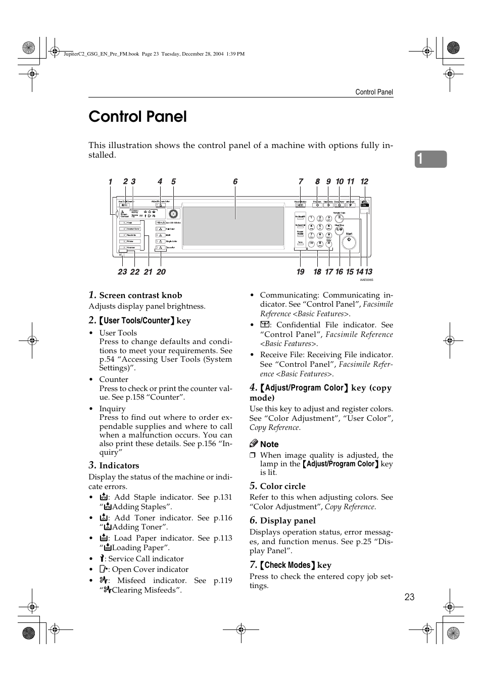 1control panel | Ricoh LD335c User Manual | Page 35 / 196