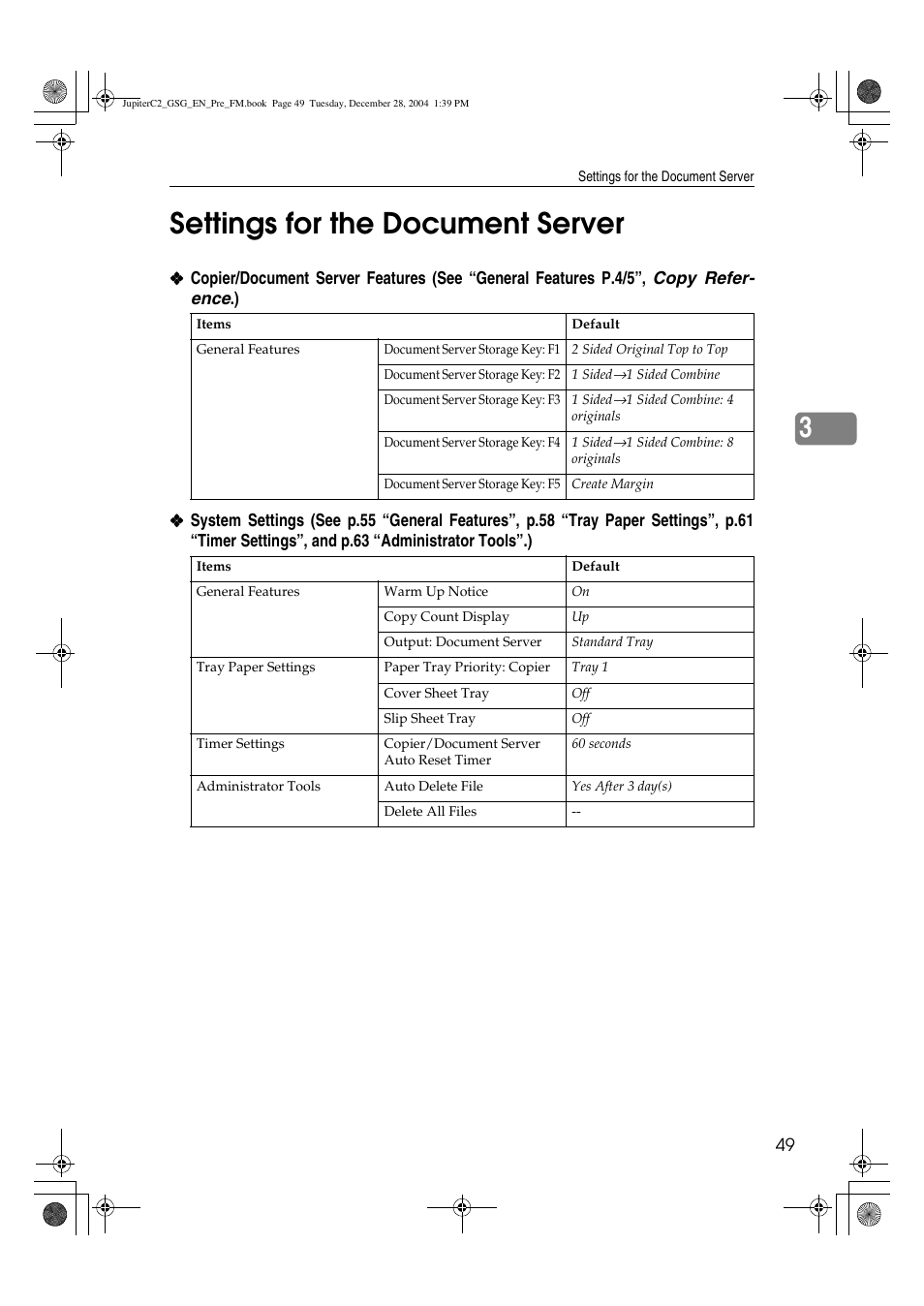 3settings for the document server | Ricoh LD335c User Manual | Page 61 / 196