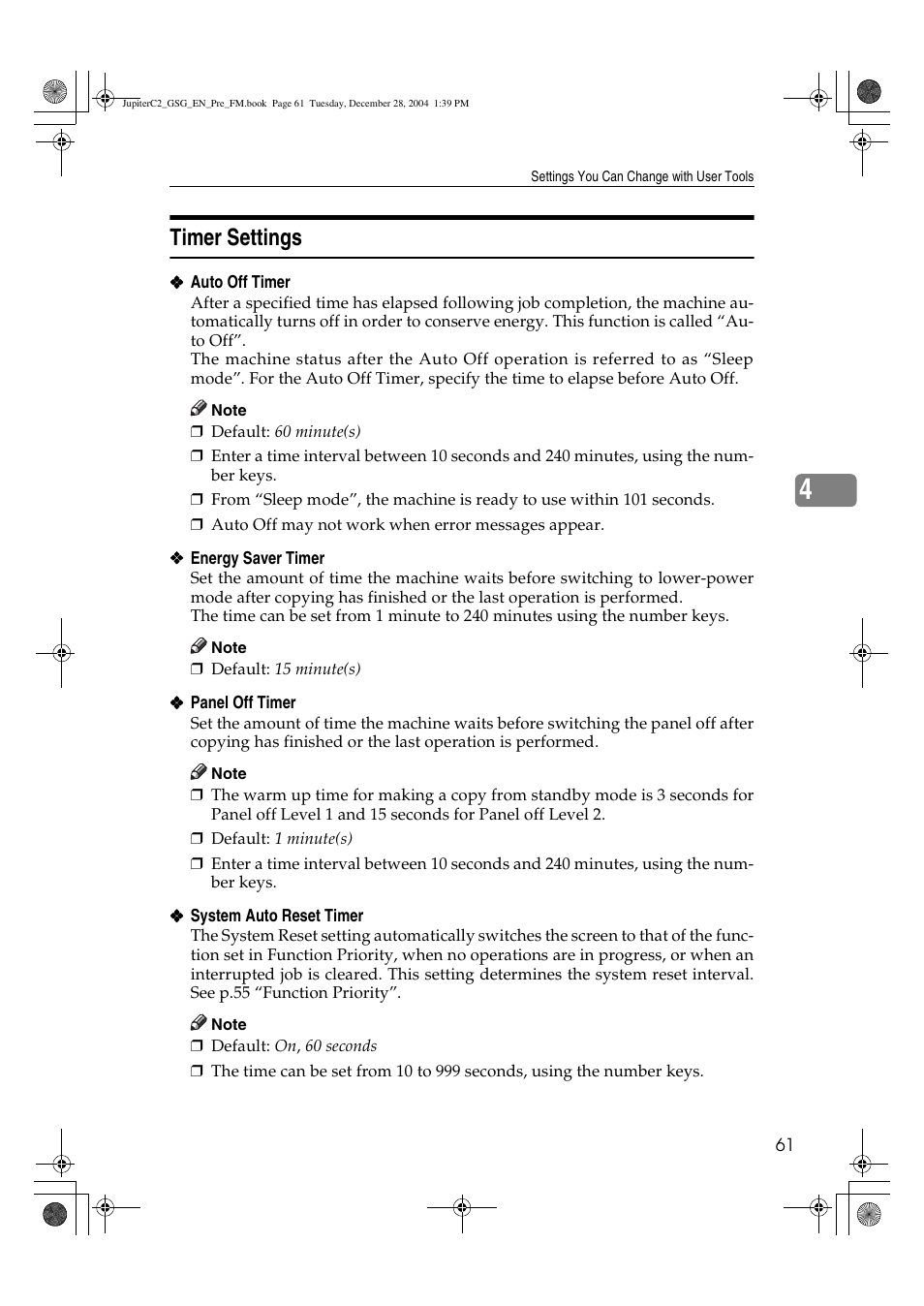 Timer settings | Ricoh LD335c User Manual | Page 73 / 196