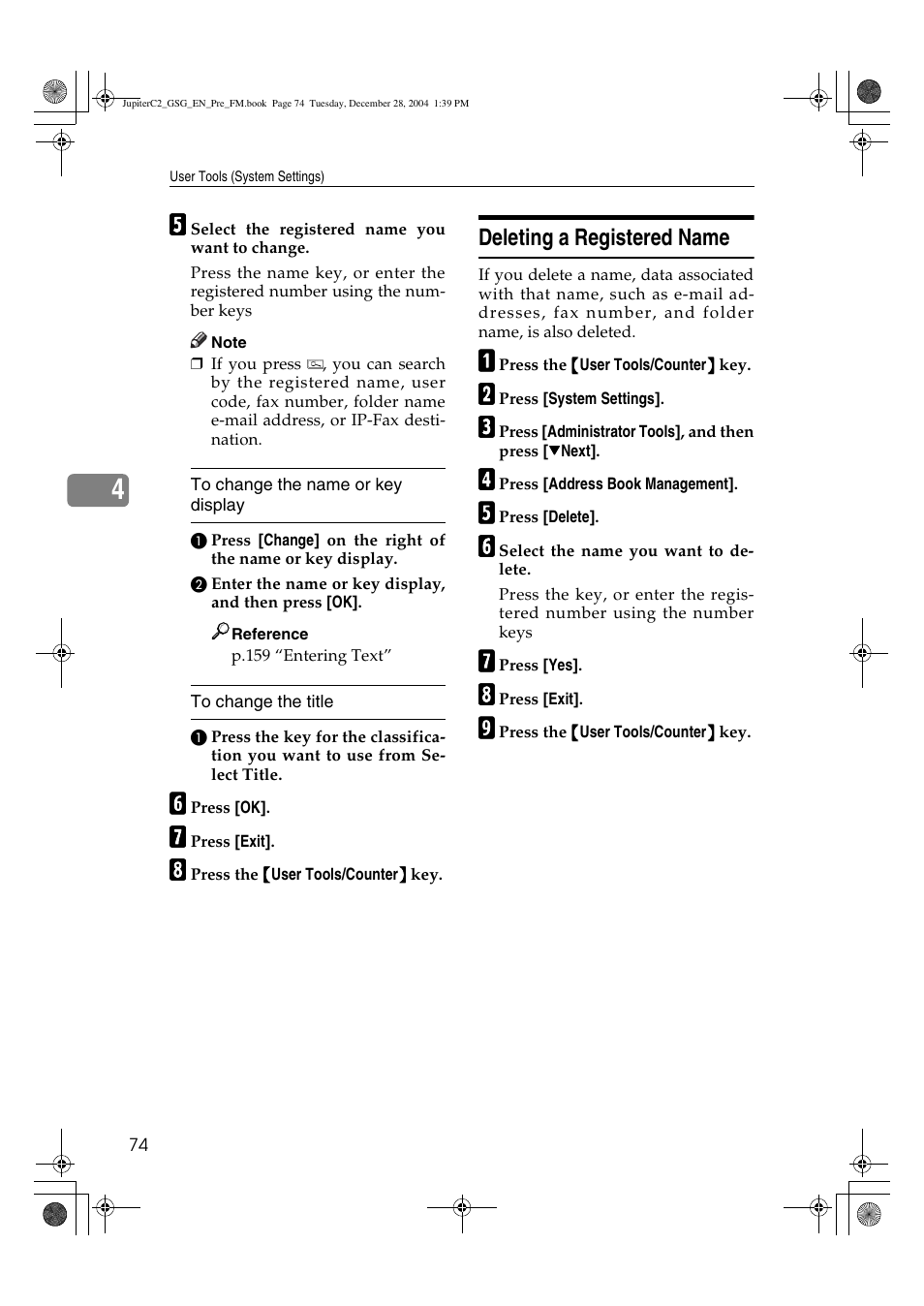 Deleting a registered name | Ricoh LD335c User Manual | Page 86 / 196