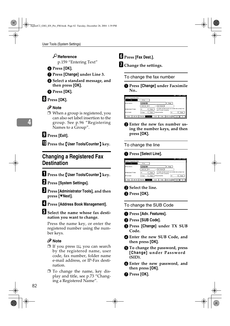 Changing a registered fax destination | Ricoh LD335c User Manual | Page 94 / 196