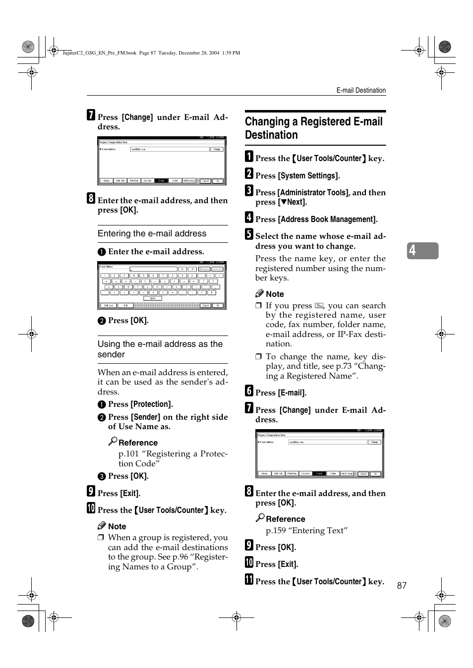 Changing a registered e-mail destination | Ricoh LD335c User Manual | Page 99 / 196