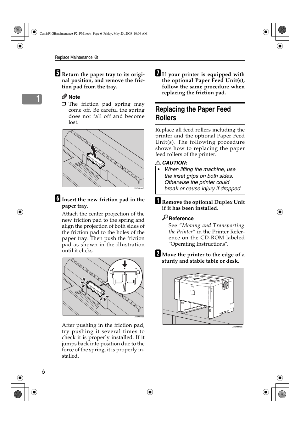 Replacing the paper feed rollers | Ricoh Aficio AP400 User Manual | Page 10 / 20