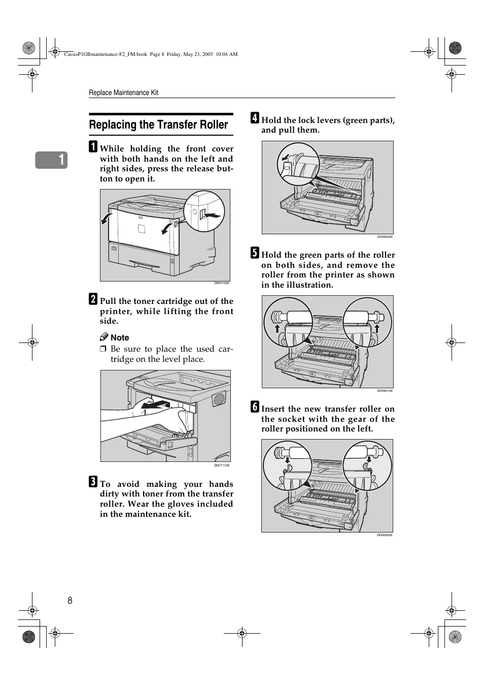 Replacing the transfer roller | Ricoh Aficio AP400 User Manual | Page 12 / 20