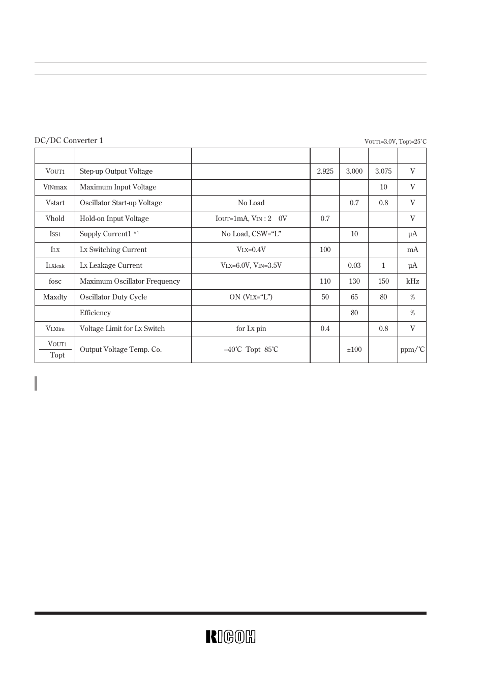 Electrical characteristics, Rv5vh1, Rv5vh2 | Ricoh RV5VH User Manual | Page 10 / 52