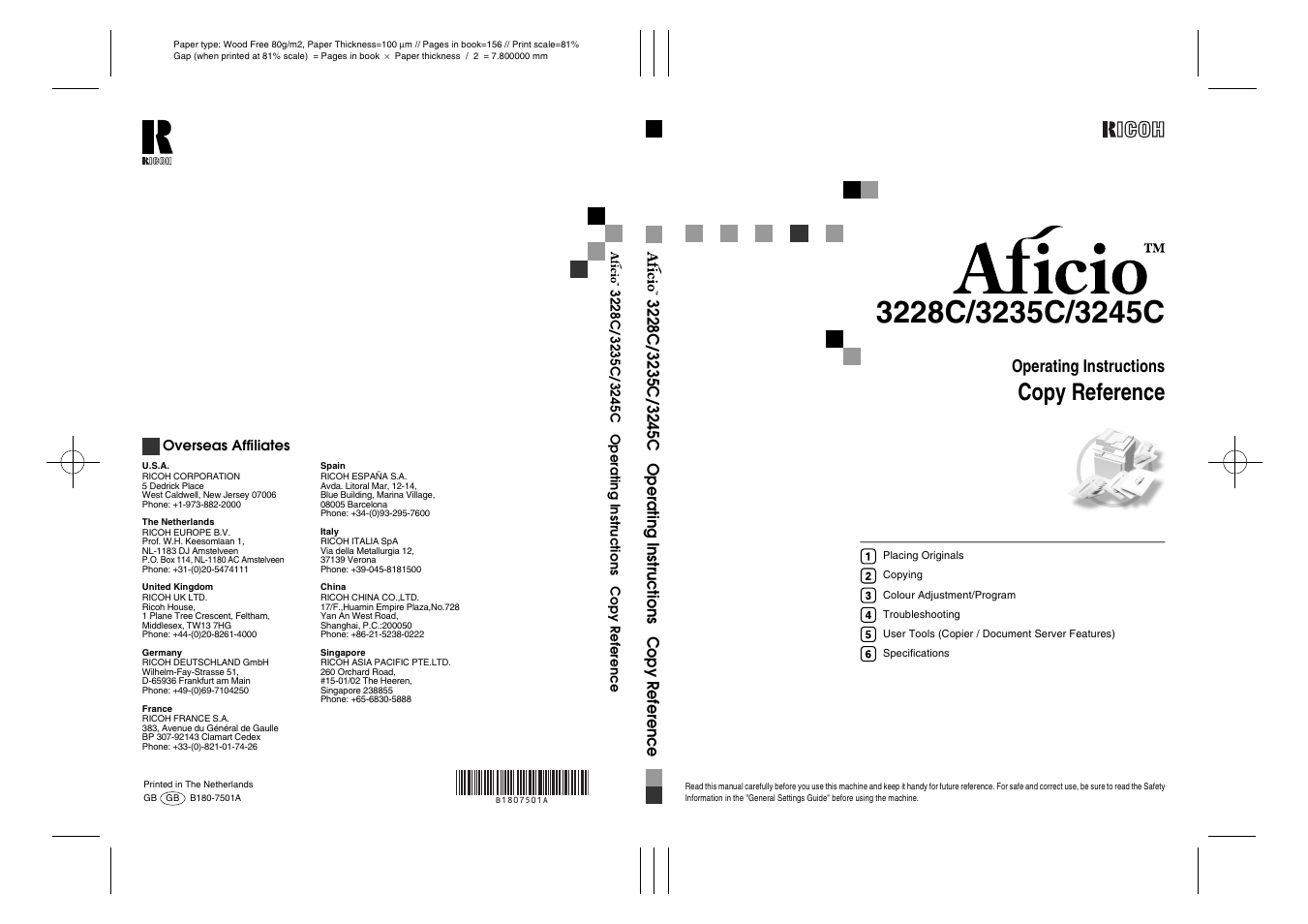 Ricoh Aficio 3245C User Manual | 160 pages