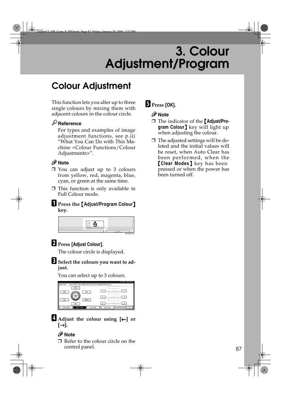 Colour adjustment/program, Colour adjustment | Ricoh Aficio 3245C User Manual | Page 101 / 160