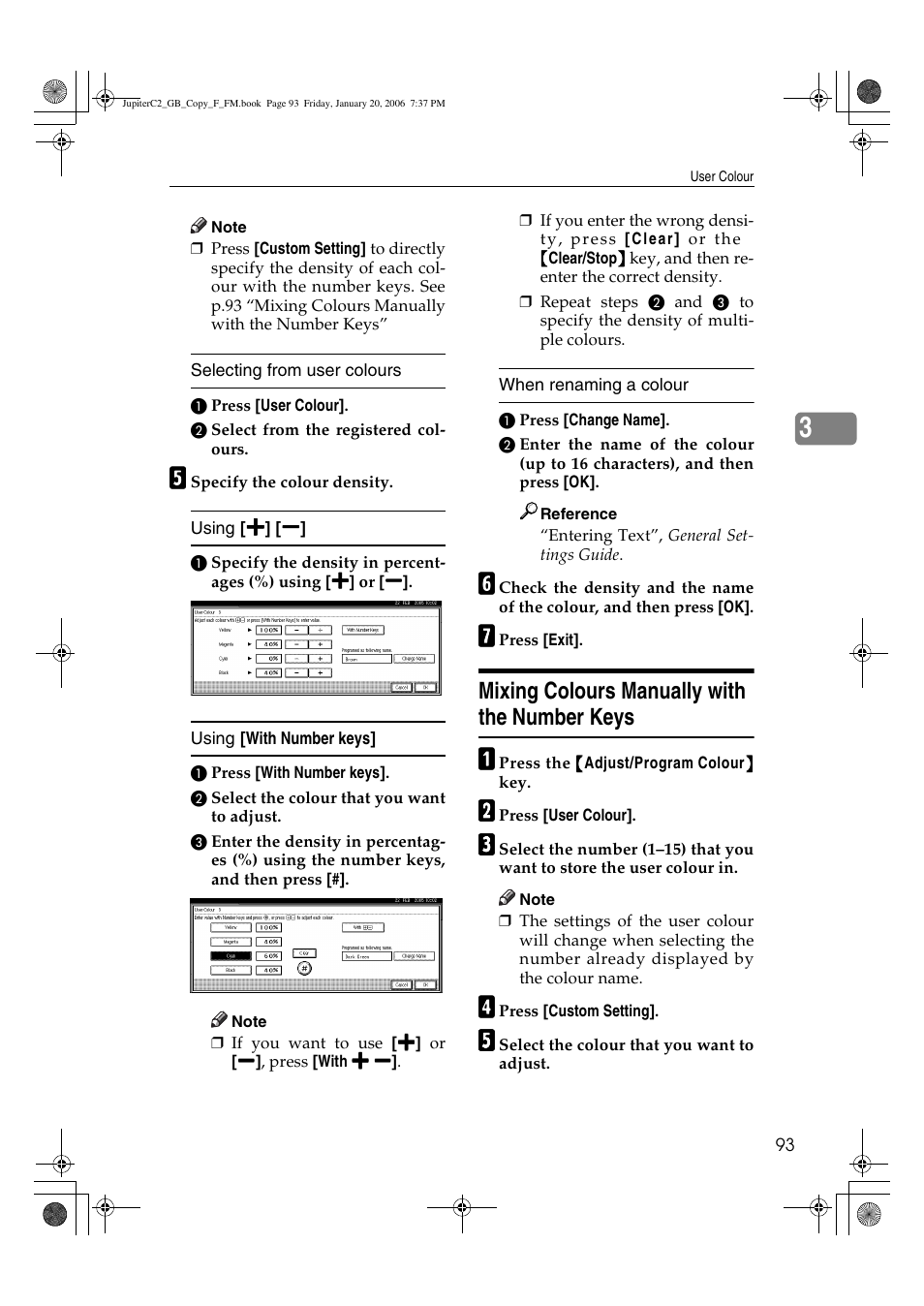 Mixing colours manually with the number keys | Ricoh Aficio 3245C User Manual | Page 107 / 160