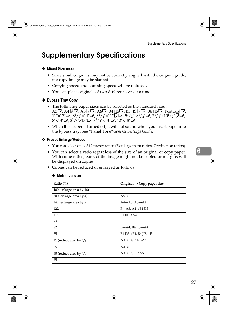 6supplementary specifications | Ricoh Aficio 3245C User Manual | Page 141 / 160