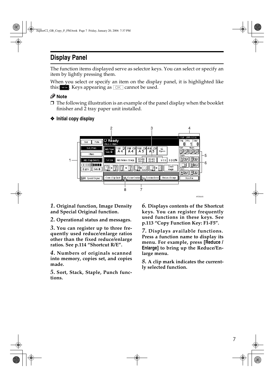 Display panel | Ricoh Aficio 3245C User Manual | Page 21 / 160