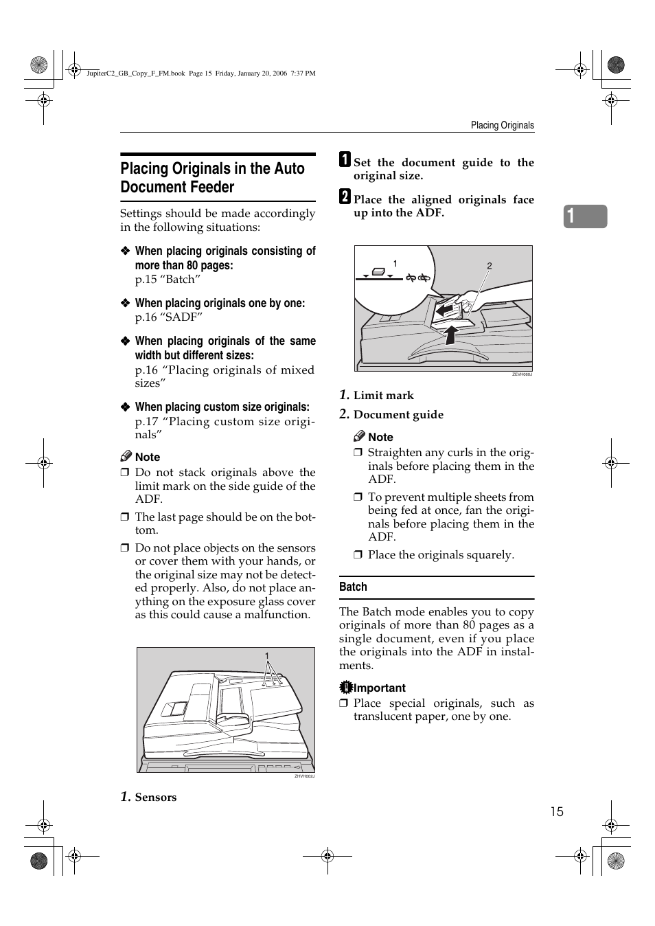 Placing originals in the auto document feeder | Ricoh Aficio 3245C User Manual | Page 29 / 160