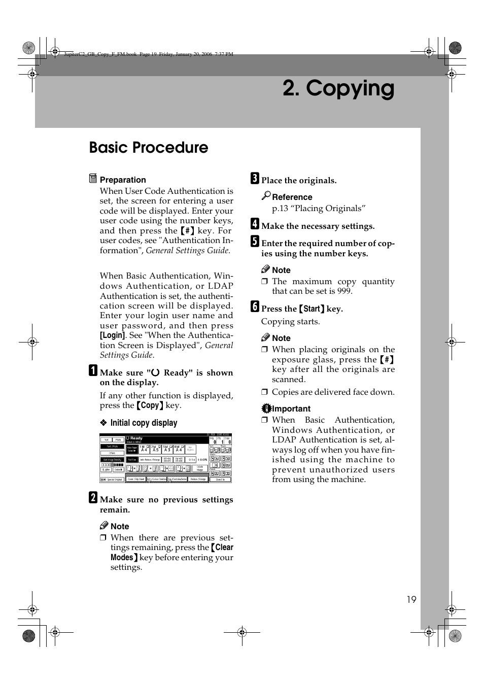 Copying, Basic procedure | Ricoh Aficio 3245C User Manual | Page 33 / 160
