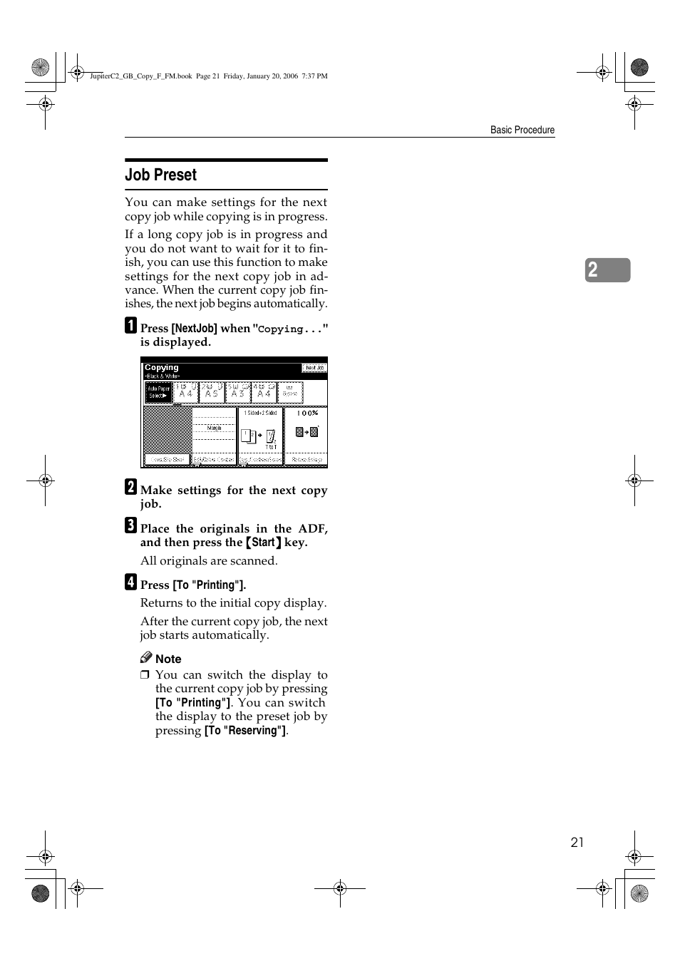 Job preset | Ricoh Aficio 3245C User Manual | Page 35 / 160