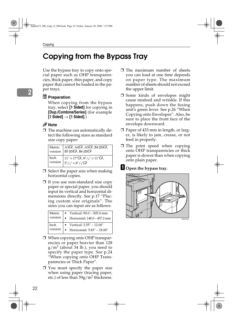2copying from the bypass tray | Ricoh Aficio 3245C User Manual | Page 36 / 160