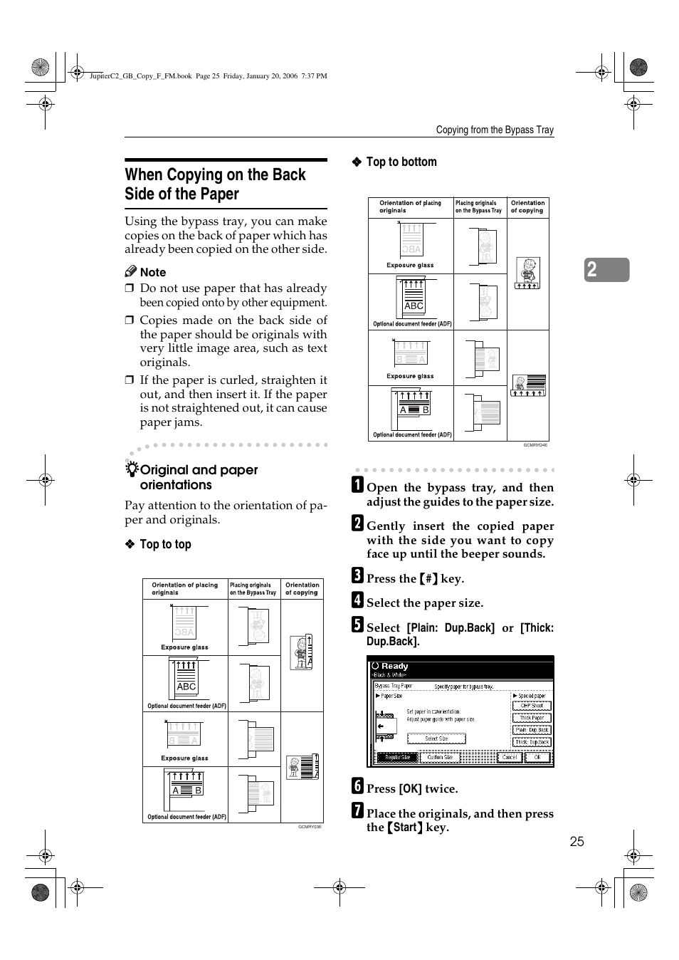 When copying on the back side of the paper | Ricoh Aficio 3245C User Manual | Page 39 / 160