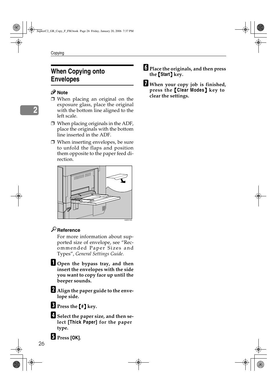 When copying onto envelopes | Ricoh Aficio 3245C User Manual | Page 40 / 160