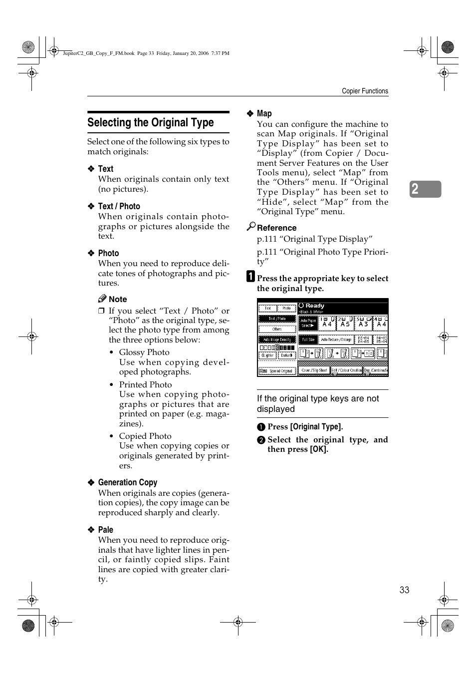 Selecting the original type | Ricoh Aficio 3245C User Manual | Page 47 / 160