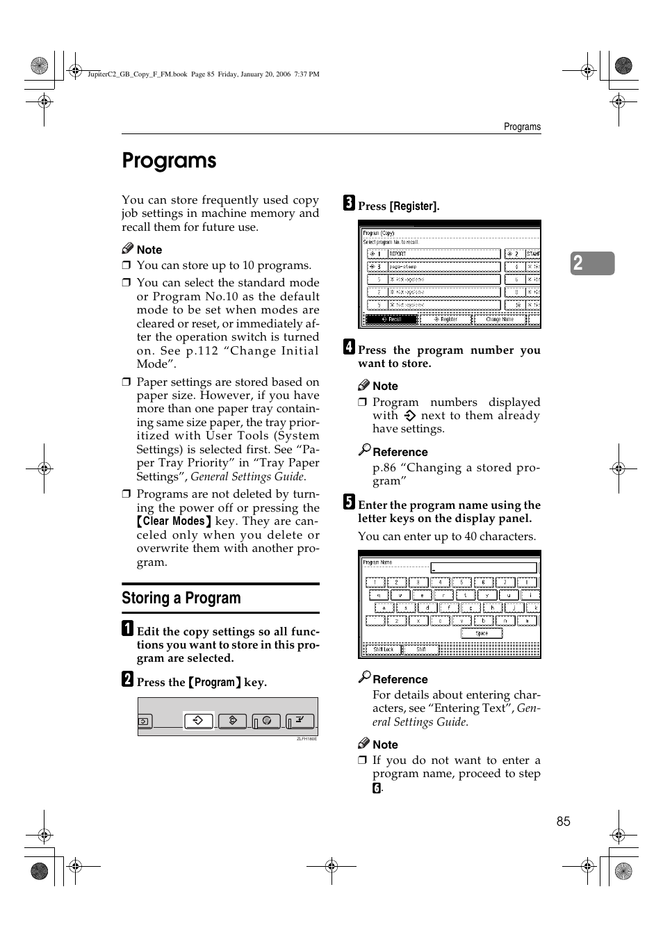 2programs, Storing a program | Ricoh Aficio 3245C User Manual | Page 99 / 160