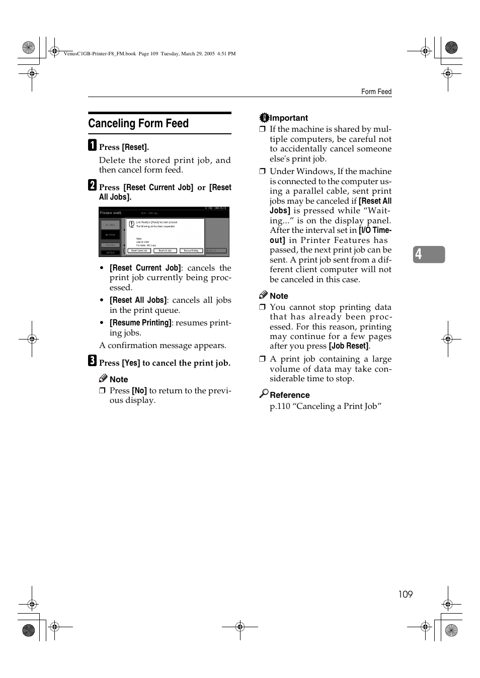 Canceling form feed | Ricoh Type 3260 User Manual | Page 115 / 168