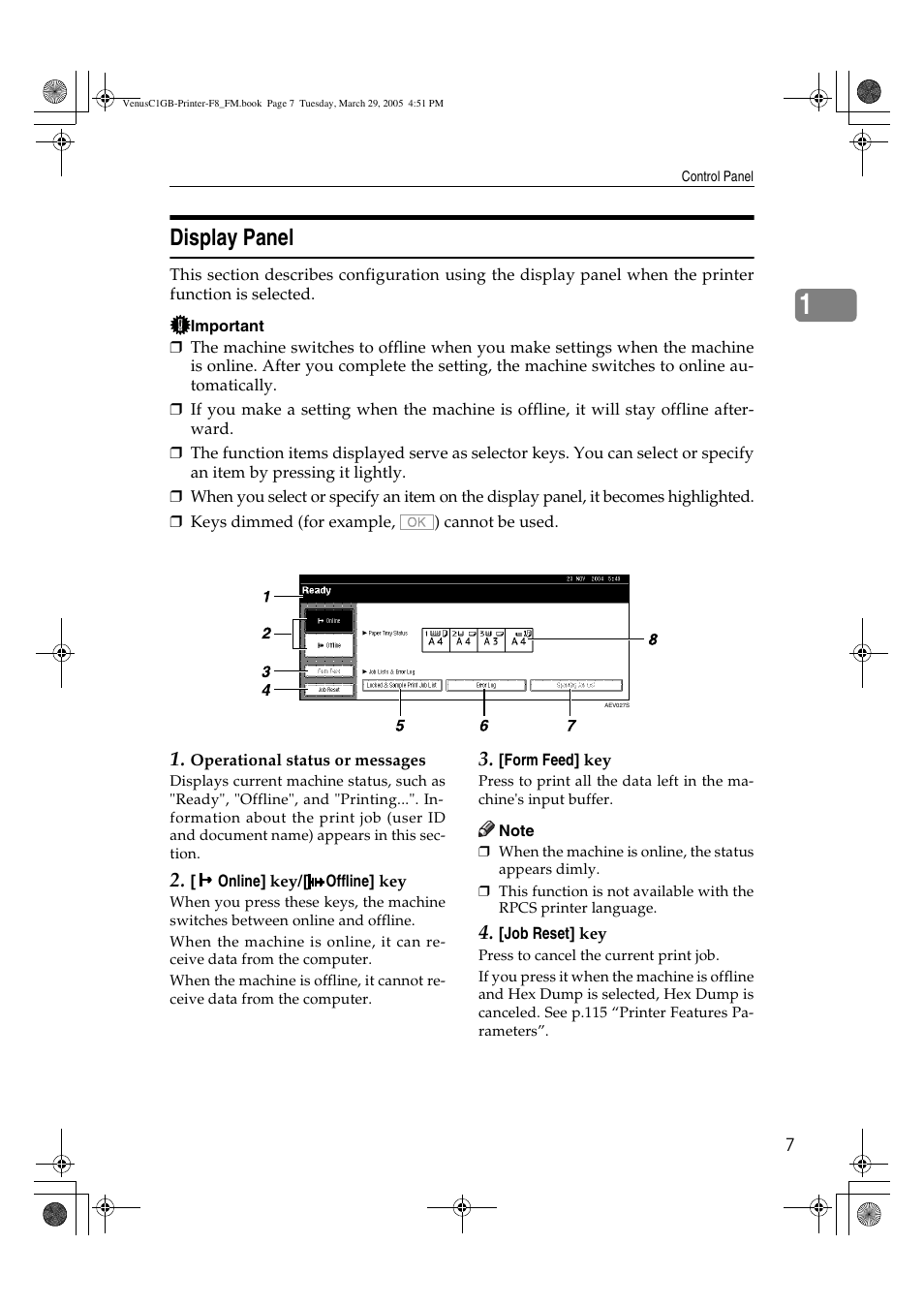 Display panel | Ricoh Type 3260 User Manual | Page 13 / 168