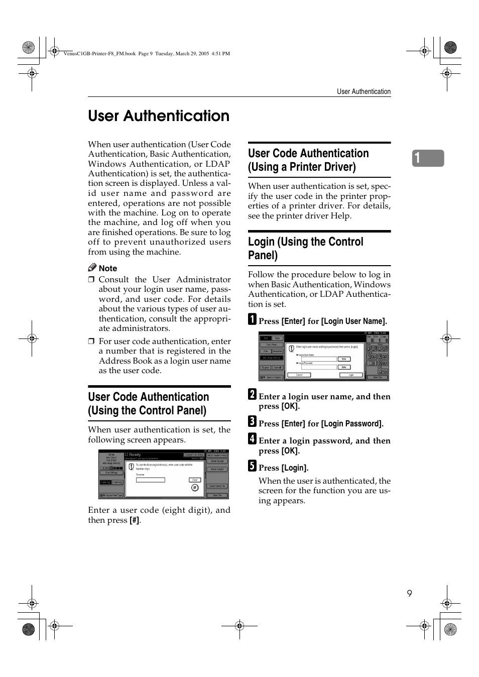 1user authentication | Ricoh Type 3260 User Manual | Page 15 / 168