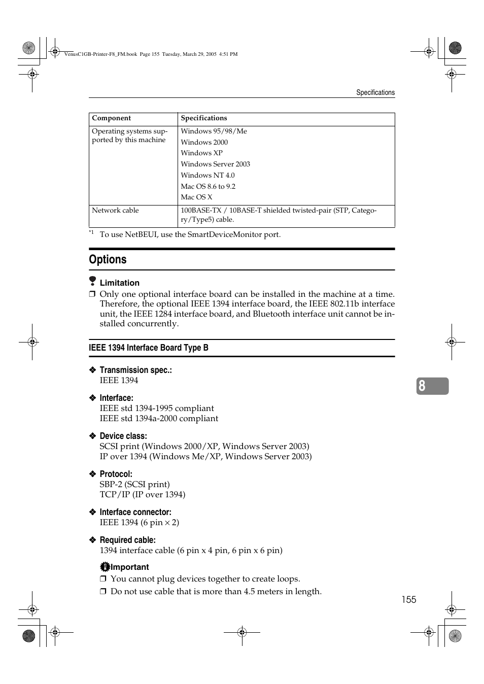 Options | Ricoh Type 3260 User Manual | Page 161 / 168