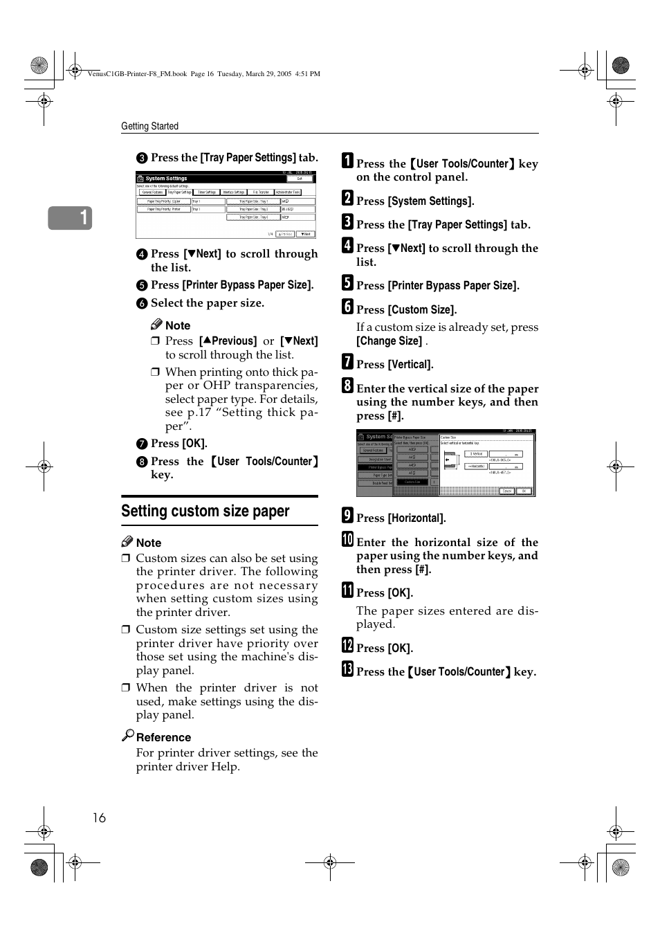 Setting custom size paper | Ricoh Type 3260 User Manual | Page 22 / 168